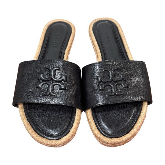 Tory Burch Shoes - Tory Burch Everly Leather Espadrille Black Slides Sandals Women's Size 6.5 NWOB
